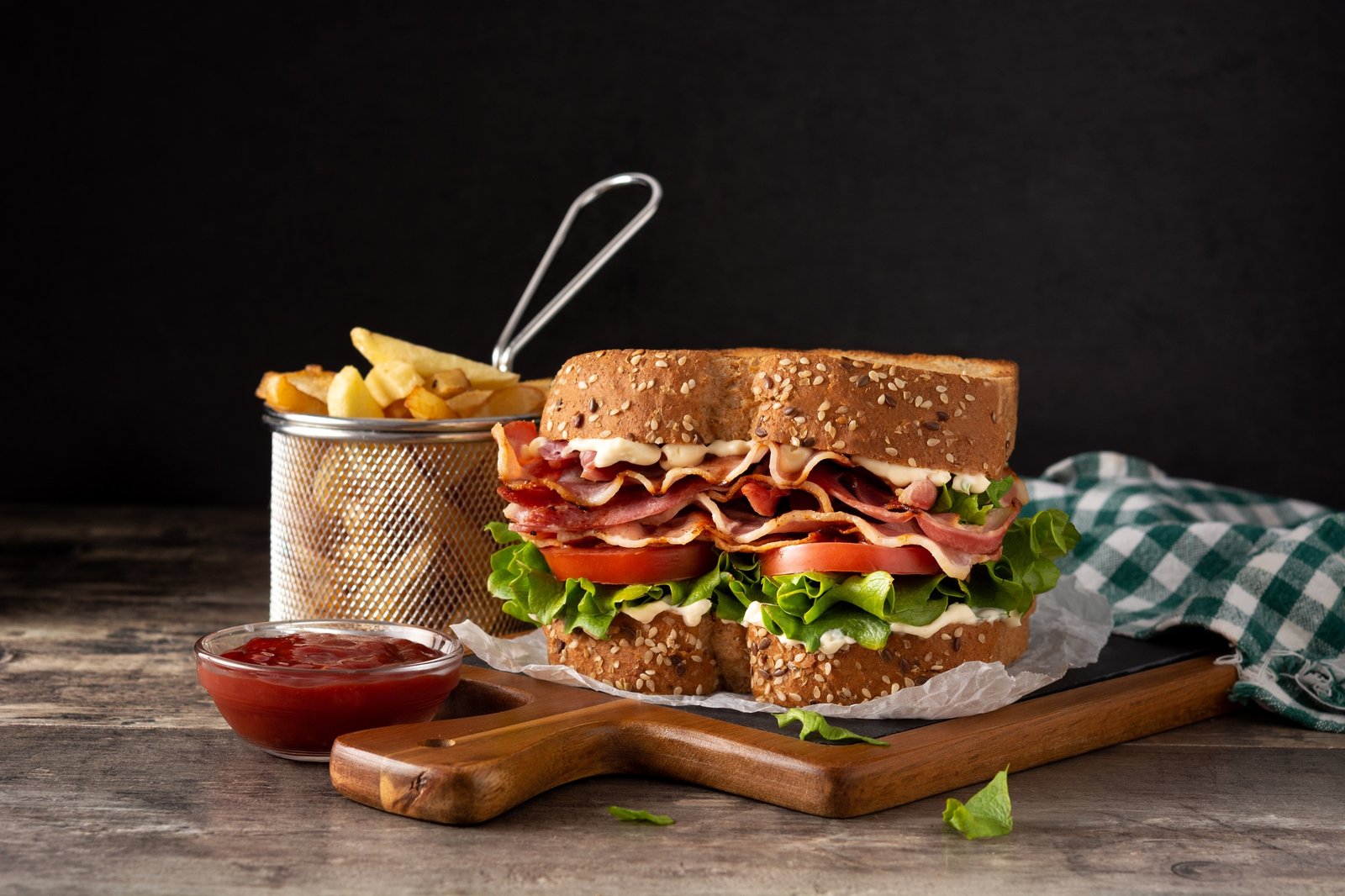 BLT sandwich and fries